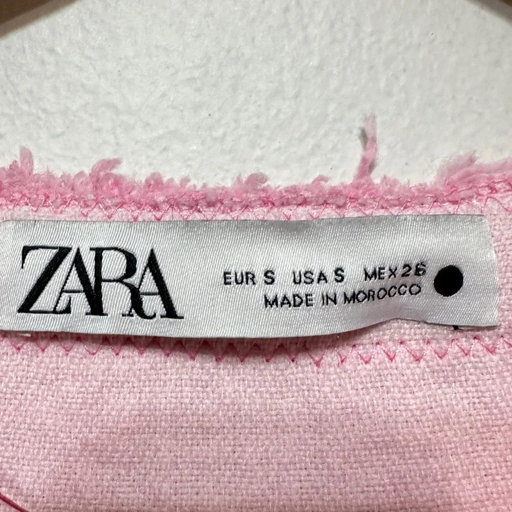 Zara Tweed Mini Dress Womens Small Pink Short Sleeve Blogger Fave Preppy *Flaw - Picture 8 of 15